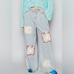 POL Women's Patchwork Jeans - Blue and Pink